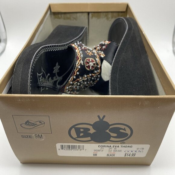 Boos Thong Sandals Women’s Black Beaded Aztec Summer Rubberized Size 9M - Picture 10 of 11